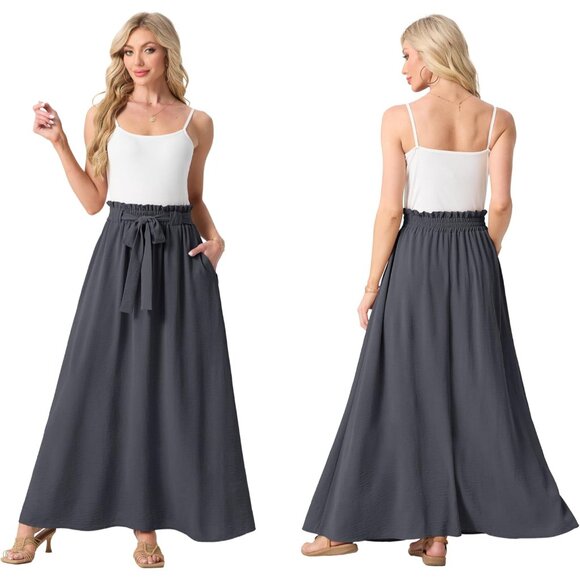 Elegant Women's Boho Floral Maxi Skirt - Comfortable High Waisted Design, Grey - Picture 4 of 5